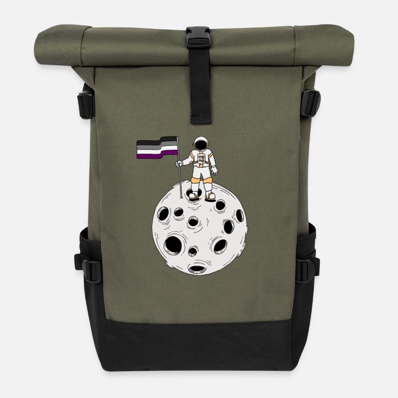 Asexueller Astronaut auf dem Mond Ace Pride Flagge - Rolltop Rucksack - Olive/Schwarz