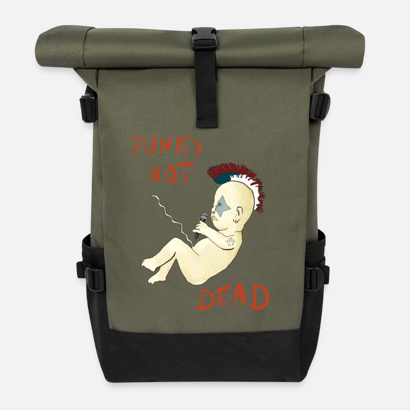Punks Not Dead - Rolltop Rucksack - Olive/Schwarz