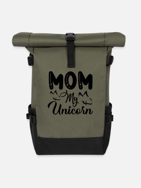 Mama Mein Einhorn Unicorn - Rolltop Rucksack - Olive/Schwarz