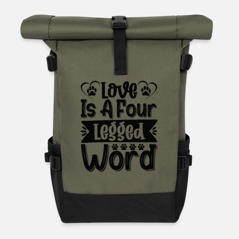 Liebe ist ein vierbeiniges Wort - Rolltop Rucksack - Olive/Schwarz