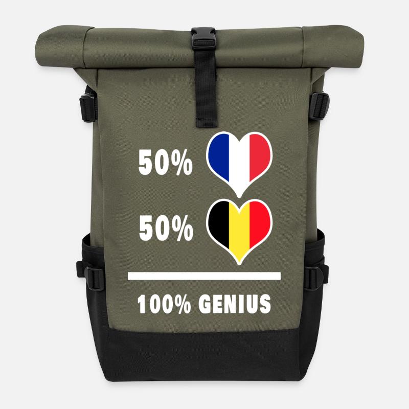 Frankreich und Belgien Genial / Geschenk - Rolltop Rucksack - Olive/Schwarz