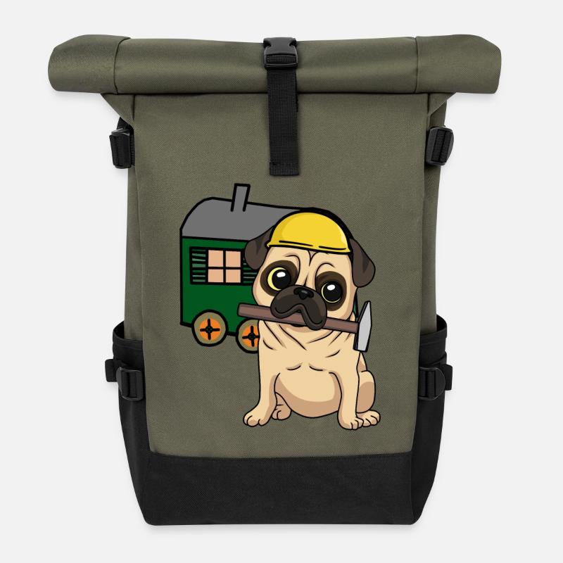 Chantier de construction Artisan Chien Carlin Construction Camion Job Hammer - Sac à dos roll top - olive/noir