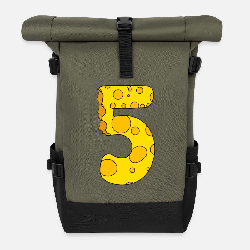 Zahl 5 Ziffer Käse - Rolltop Rucksack - Olive/Schwarz