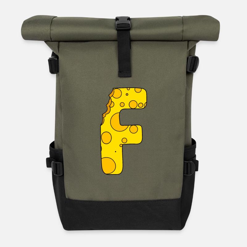 Buchstabe F - Rolltop Rucksack - Olive/Schwarz