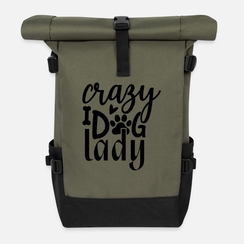 Crazy dog lady - Roll Top Backpack - olive/black