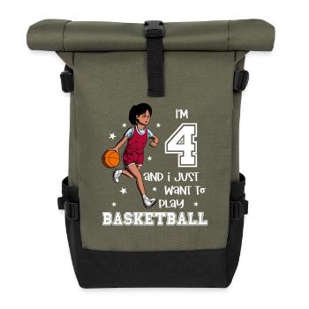 Girl plays basketball - I'm 4 - Roll Top Backpack - olive/black - Front