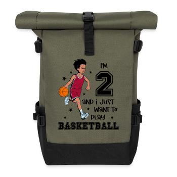 Boy plays basketball - I'm 2 - Roll Top Backpack - olive/black - Front