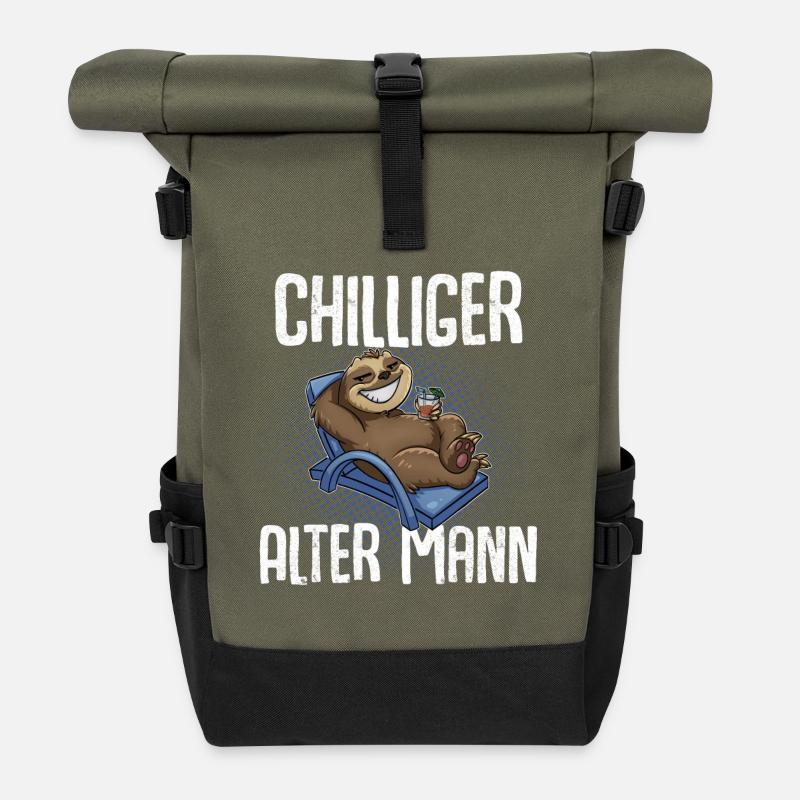 Chilliger Alter Mann Opa - Rolltop Rucksack - Olive/Schwarz