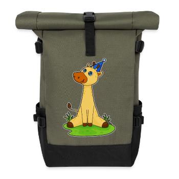 Giraffe Geburtstag Partyhut - Rolltop Rucksack - Olive/Schwarz - Vorne