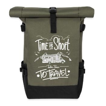 Time is Short Take Time to Travel - Roll Top Backpack - olive/black - Front