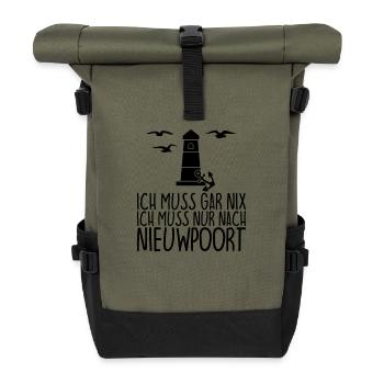 Ich muss gar nix Ich muss nur nach NIEUWPOORT - Rolltop Rucksack - Olive/Schwarz - Vorne