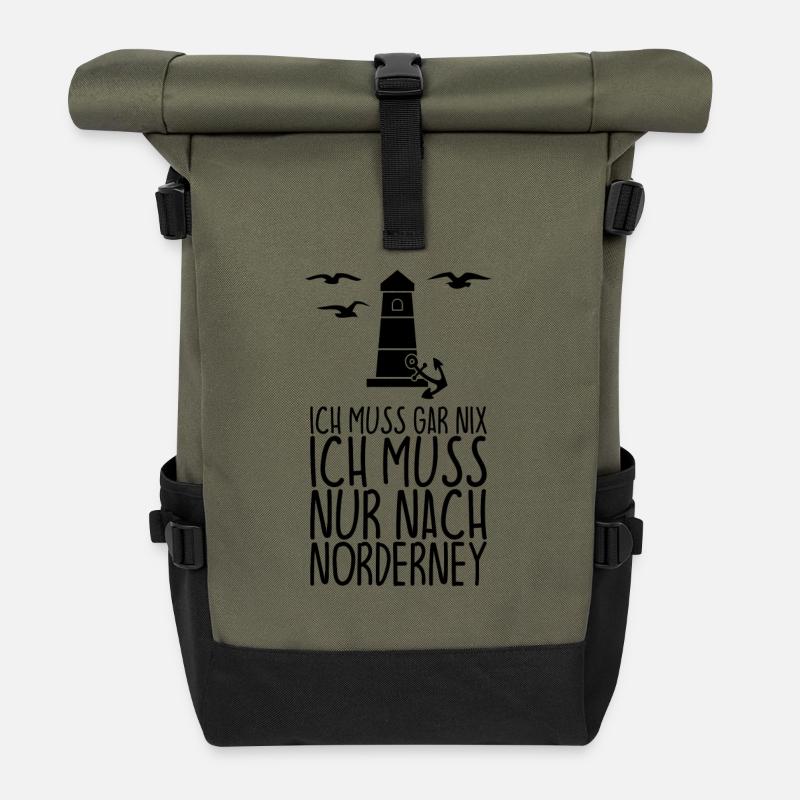 Ich muss gar nix Ich muss nur nach NORDERNEY - Rolltop Rucksack - Olive/Schwarz