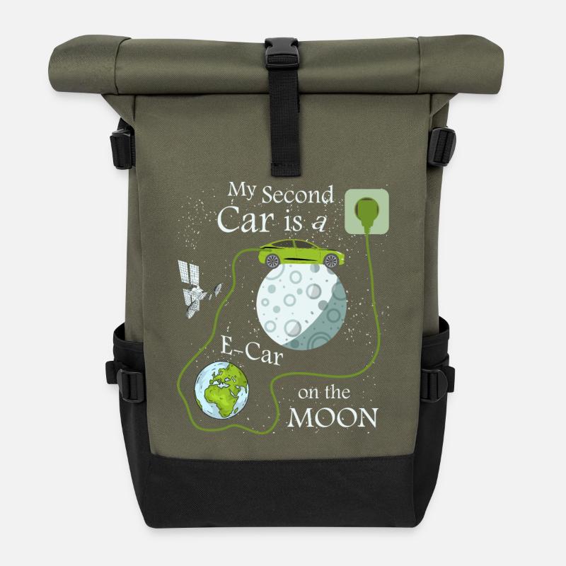 E-Auto auf dem Mond - Rolltop Rucksack - Olive/Schwarz