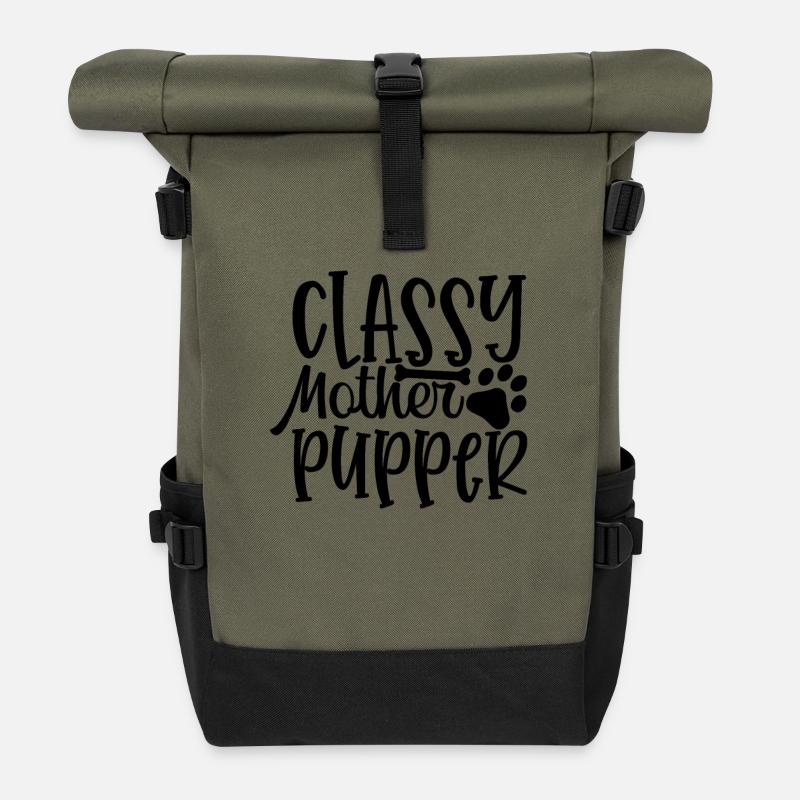 Mère chiot élégante - Sac à dos roll top - olive/noir