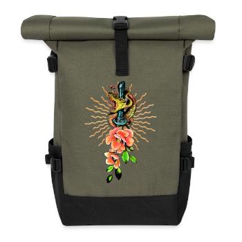 Superbe serpent avec des fleurs. - Sac à dos roll top - olive/noir - Devant