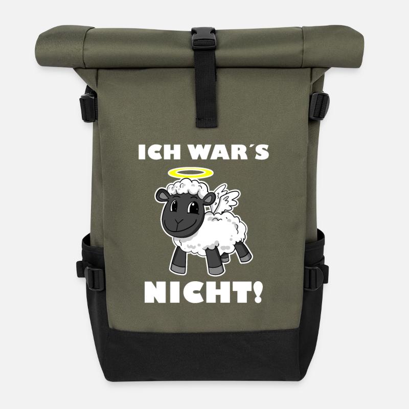 Schaf Engel - ich wars nicht - Rolltop Rucksack - Olive/Schwarz