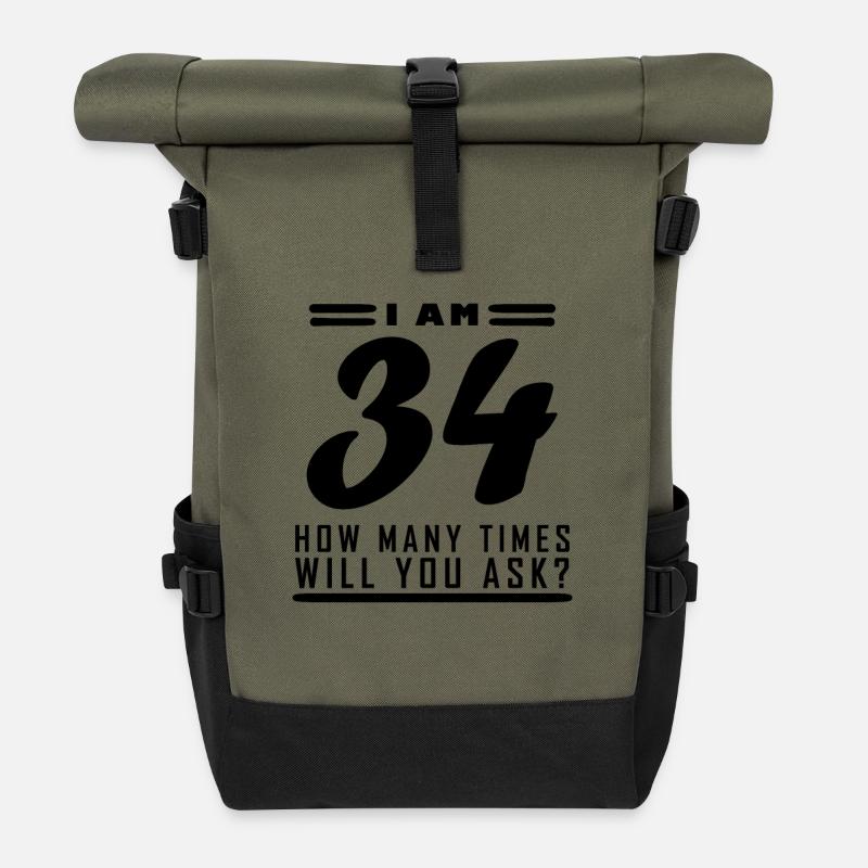 Ich bin 34 – 34. Geburtstag Geschenk - Rolltop Rucksack - Olive/Schwarz