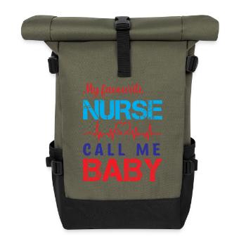 KRANKENSCHWESTER My favourite nurse call me Baby - Rolltop Rucksack - Olive/Schwarz - Vorne