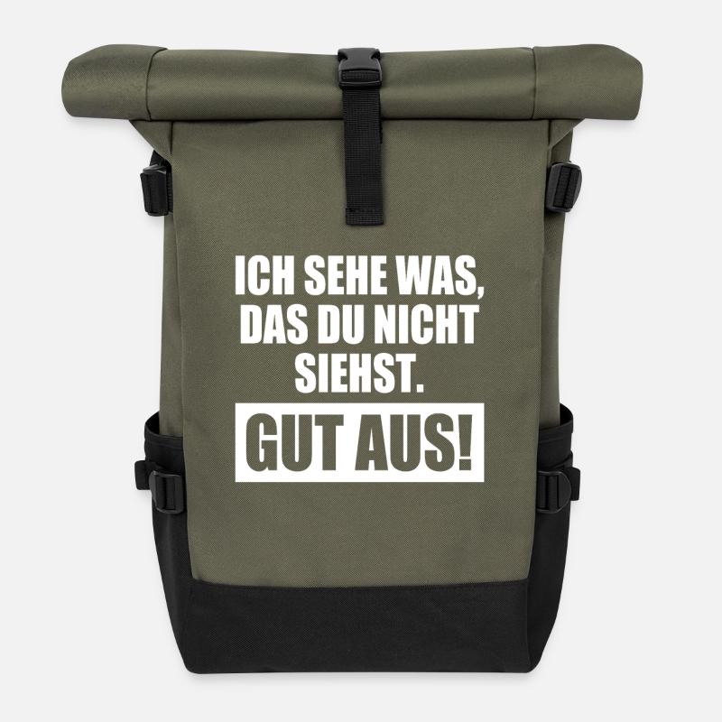 Ich Sehe Was Das Du Nicht Siehst Nämlich Gut Aus - Rolltop Rucksack - Olive/Schwarz