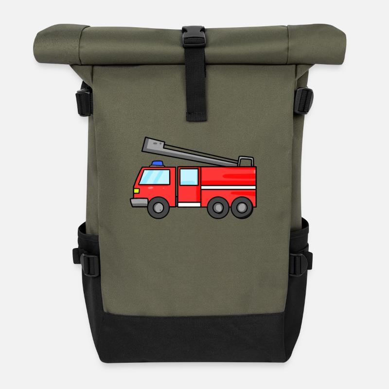 Feuerwehr Auto - Rolltop Rucksack - Olive/Schwarz