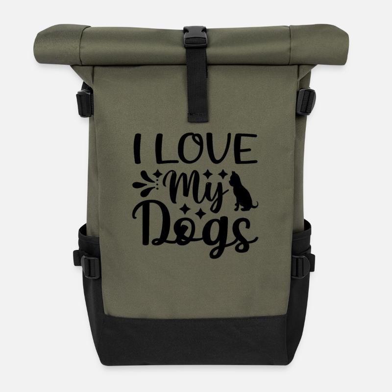 Ich liebe meine Hunde - Rolltop Rucksack - Olive/Schwarz