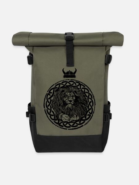 Wikinger Löwenkopf - Rolltop Rucksack - Olive/Schwarz