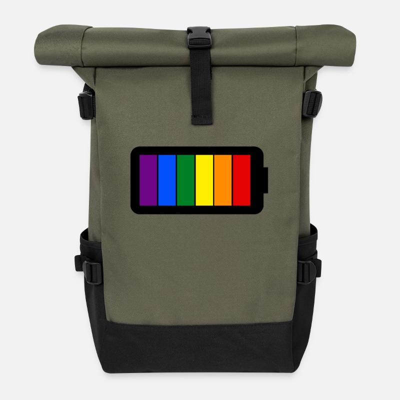 Regenbogenfarben Batterie Loading - Gay Pride - Rolltop Rucksack - Olive/Schwarz