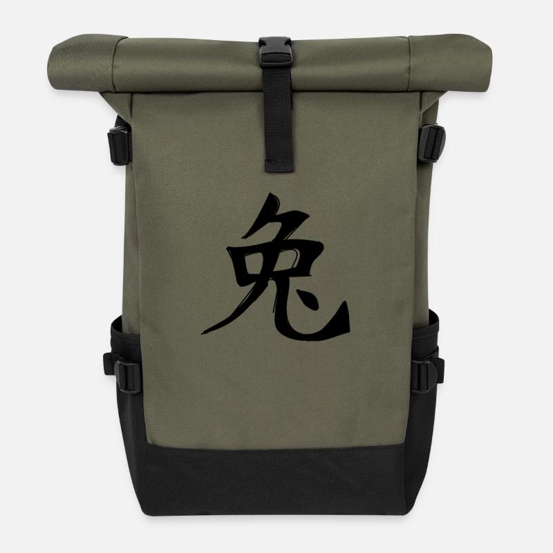 Hase Chinesisches Sternzeichen - Rolltop Rucksack - Olive/Schwarz