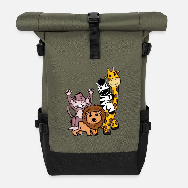 Animaux mignons - Sac à dos roll top - olive/noir