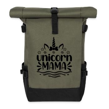 Einhorn Mama Unicorn - Rolltop Rucksack - Olive/Schwarz - Vorne