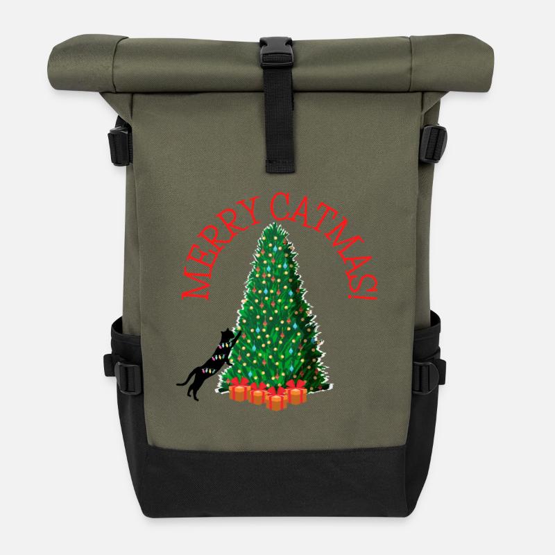 Merry Catmas! - Funny Christmas Cat - Rolltop Rucksack - Olive/Schwarz