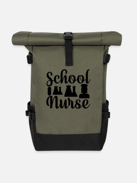 Schulkrankenschwester - Rolltop Rucksack - Olive/Schwarz