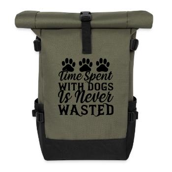 Time spent with dogs is never - Roll Top Backpack - olive/black - Front