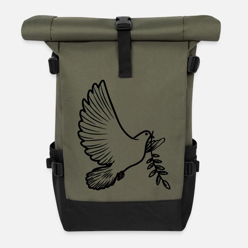 Transparente Friedenstaube mit Lorbeerzweig Friedenstaube - Rolltop Rucksack - Olive/Schwarz