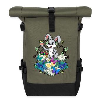 Early Spring Easter Eggs Easter Brush Easter - Roll Top Backpack - olive/black - Front