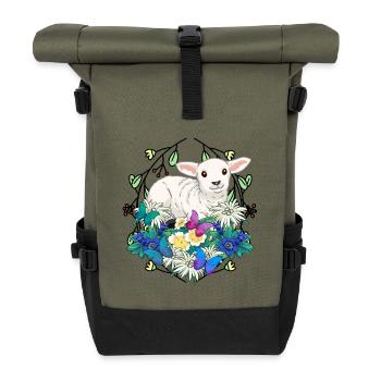 Début du printemps Agneau Moutons Joyeuses Pâques Nature - Sac à dos roll top - olive/noir - Devant