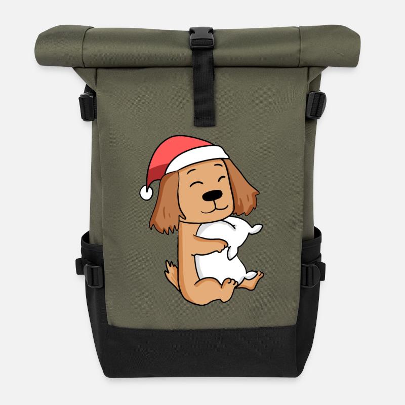 Deutsch Cocker Spaniel Dog Christmas Sleep - Roll Top Backpack - olive/black