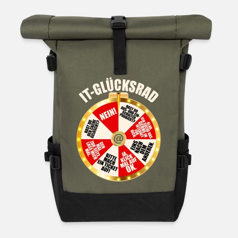 IT Support Glücksrad Service Desk IT Helpdesk Nerd - Rolltop Rucksack - Olive/Schwarz