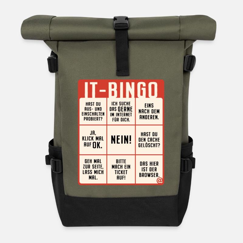 IT Support Bingo Service Desk IT Helpdesk Sysadmin - Rolltop Rucksack - Olive/Schwarz