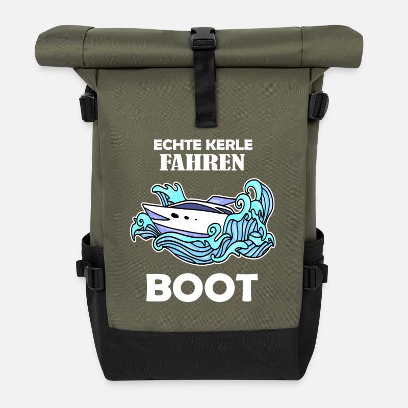 Boote Motorboot Kapitän Boot Seefahrt Geschenk - Rolltop Rucksack - Olive/Schwarz