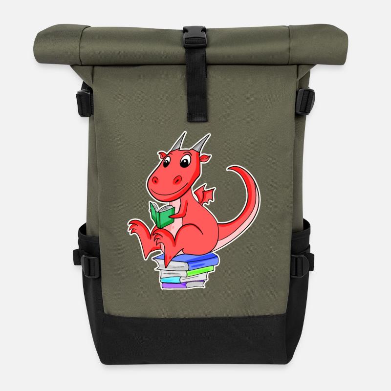 Bücher Drache Drachen - Rolltop Rucksack - Olive/Schwarz