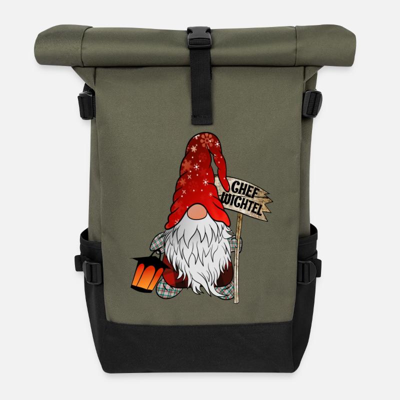 Chef Wichtel Weihnachts Gnom - Rolltop Rucksack - Olive/Schwarz