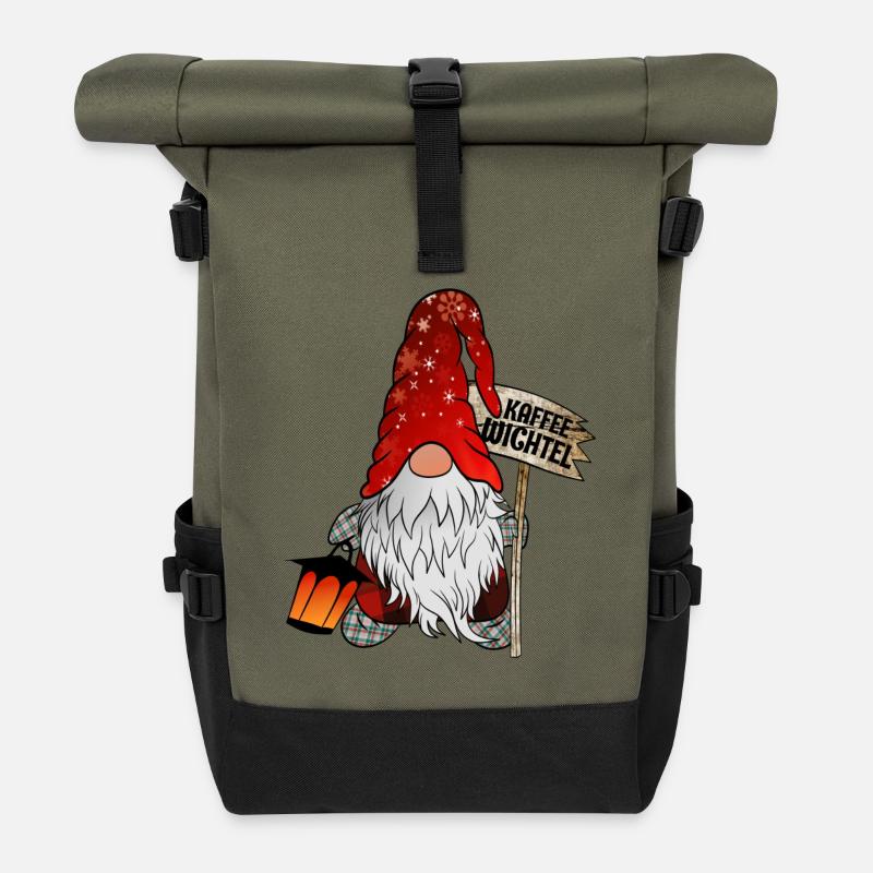 Kaffee Wichtel Christmas Gnome - Rolltop Rucksack - Olive/Schwarz