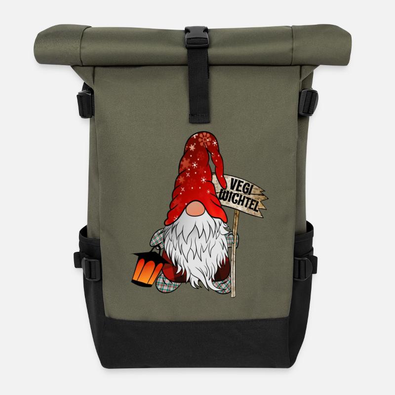 Vegi Wichtel Weihnachts Gnom - Rolltop Rucksack - Olive/Schwarz