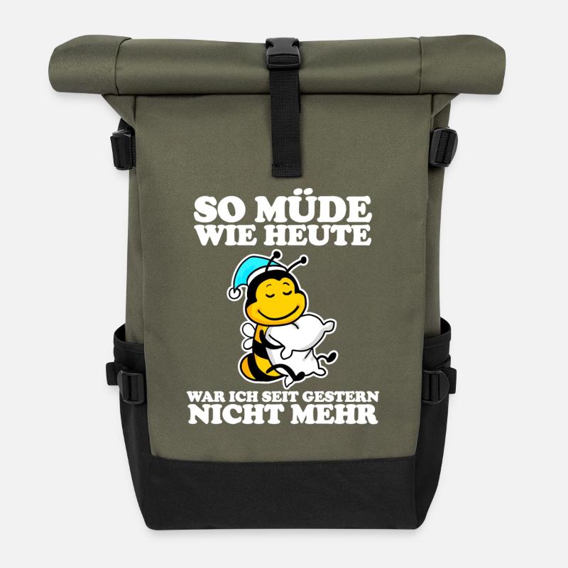 Müde Spruch lustig - Rolltop Rucksack - Olive/Schwarz
