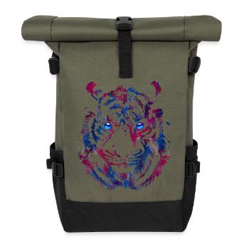 Tigerkopf - Tiger - Katzenauge Wildkatze - Rolltop Rucksack - Olive/Schwarz - Vorne