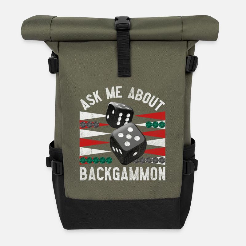 Ask me about BACKGAMMON -Frag´mich über Backgammon - Rolltop Rucksack - Olive/Schwarz