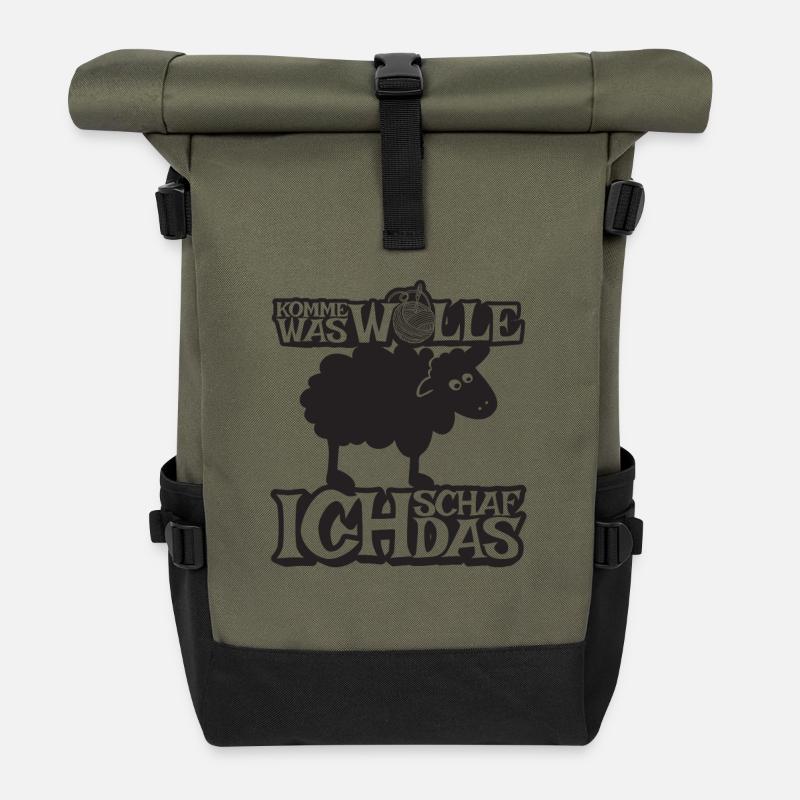 Komme was Wolle ich Schaf das - Rolltop Rucksack - Olive/Schwarz