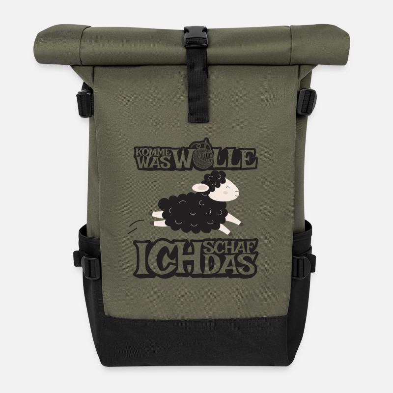 Komme was Wolle ich Schaf das - Rolltop Rucksack - Olive/Schwarz