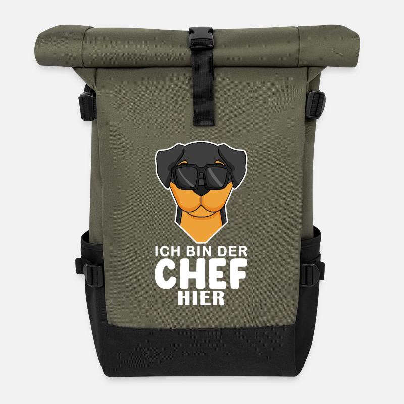 Cool Hund Rottweiler Chef Spruch - Rolltop Rucksack - Olive/Schwarz